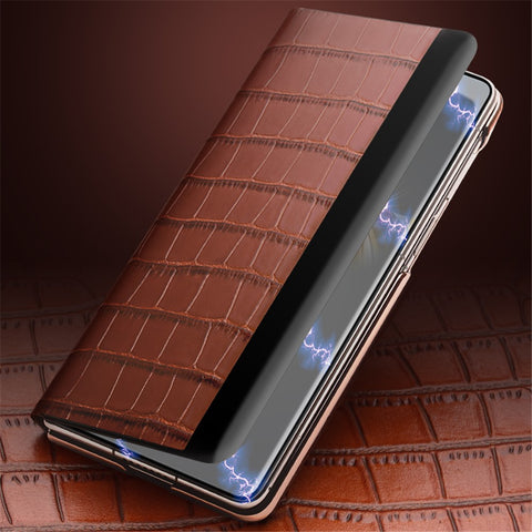 QIALINO For Huawei Mate X3 5G Genuine Cow Leather Case Magnetic Auto Wake / Sleep Anti-Drop Phone Cover with Kickstand