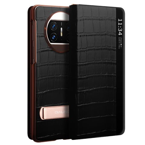 QIALINO For Huawei Mate X3 5G Genuine Cow Leather Case Magnetic Auto Wake / Sleep Anti-Drop Phone Cover with Kickstand