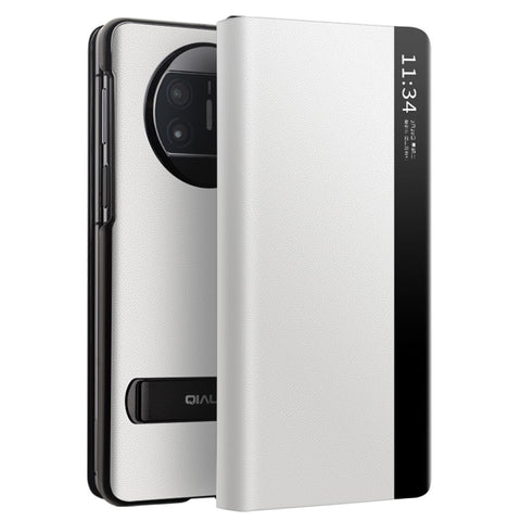 QIALINO For Huawei Mate X3 5G Genuine Cow Leather Kickstand Case Magnetic Auto Wake / Sleep Shockproof Phone Cover