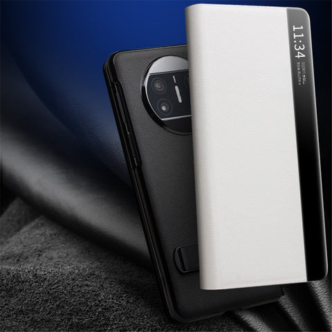 QIALINO For Huawei Mate X3 5G Genuine Cow Leather Kickstand Case Magnetic Auto Wake / Sleep Shockproof Phone Cover