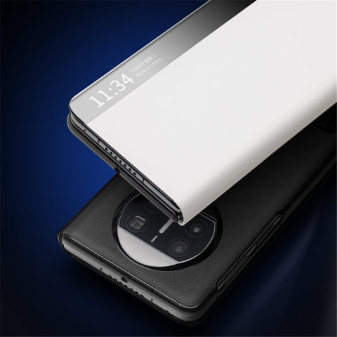 QIALINO For Huawei Mate X3 5G Genuine Cow Leather Kickstand Case Magnetic Auto Wake / Sleep Shockproof Phone Cover