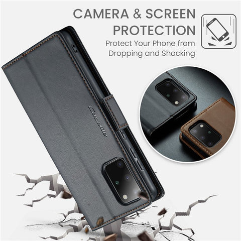 For Samsung Galaxy S20 Plus 5G / 4G Leather Case CASEME 023 RFID Blocking 3 Card Slot Mobile Cover