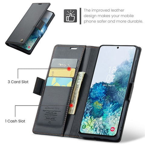 For Samsung Galaxy S20 Plus 5G / 4G Leather Case CASEME 023 RFID Blocking 3 Card Slot Mobile Cover