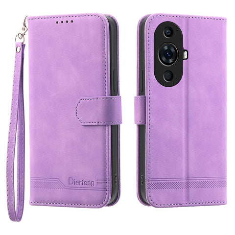 DIERFENG DF-03 for Huawei nova 11 Pro / nova 11 Ultra Lines Imprinted Phone Case PU Leather Wallet Stand Cover
