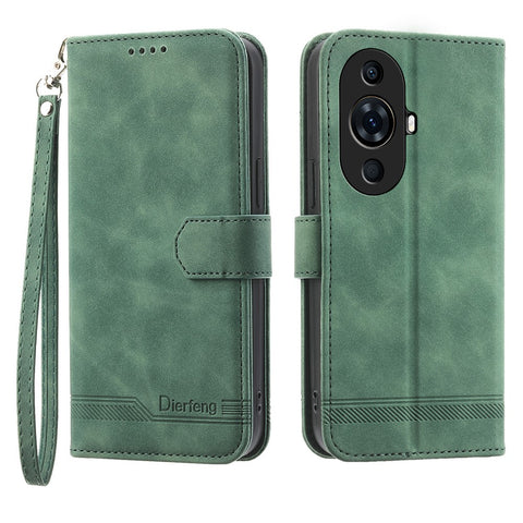 DIERFENG DF-03 for Huawei nova 11 Pro / nova 11 Ultra Lines Imprinted Phone Case PU Leather Wallet Stand Cover