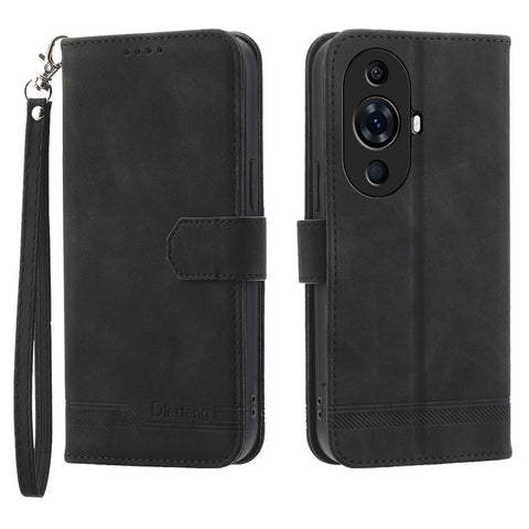 DIERFENG DF-03 for Huawei nova 11 Pro / nova 11 Ultra Lines Imprinted Phone Case PU Leather Wallet Stand Cover