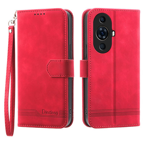 DIERFENG DF-03 for Huawei nova 11 Pro / nova 11 Ultra Lines Imprinted Phone Case PU Leather Wallet Stand Cover