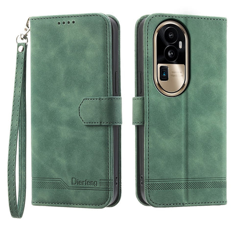 DIERFENG DF-03 Phone Cover for Oppo Reno10 Pro+ 5G , Lines Imprinted PU Leather Wallet Flip Stand Case
