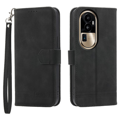 DIERFENG DF-03 Phone Cover for Oppo Reno10 Pro+ 5G , Lines Imprinted PU Leather Wallet Flip Stand Case