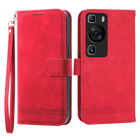 DIERFENG DF-03 for Huawei P60 / P60 Pro Lines Imprinted Phone Cover PU Leather Wallet Stand Mobile Case