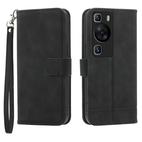 DIERFENG DF-03 for Huawei P60 / P60 Pro Lines Imprinted Phone Cover PU Leather Wallet Stand Mobile Case