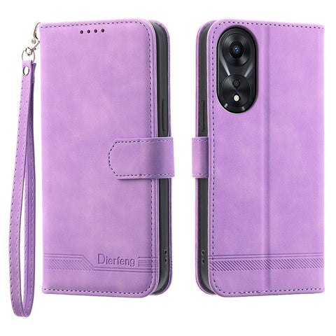 DIERFENG DF-03 for Oppo A78 5G Leather Phone Case Lines Imprint Anti-drop Cover with Stand Wallet