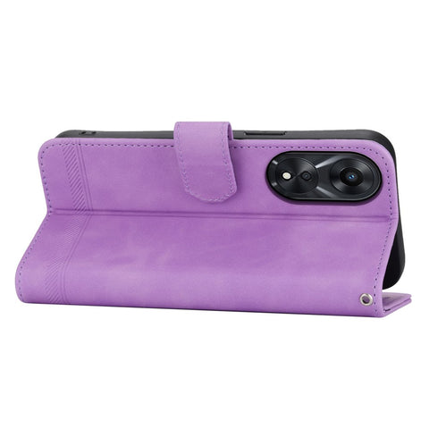 DIERFENG DF-03 for Oppo A78 5G Leather Phone Case Lines Imprint Anti-drop Cover with Stand Wallet