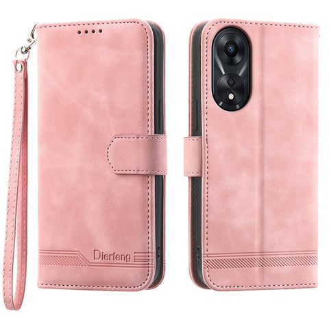 DIERFENG DF-03 for Oppo A78 5G Leather Phone Case Lines Imprint Anti-drop Cover with Stand Wallet
