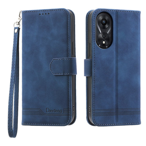 DIERFENG DF-03 for Oppo A78 5G Leather Phone Case Lines Imprint Anti-drop Cover with Stand Wallet