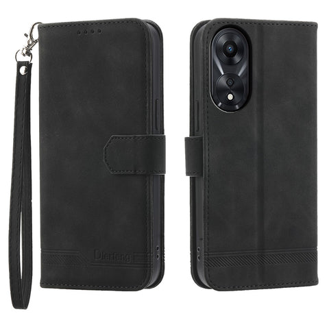 DIERFENG DF-03 for Oppo A78 5G Leather Phone Case Lines Imprint Anti-drop Cover with Stand Wallet