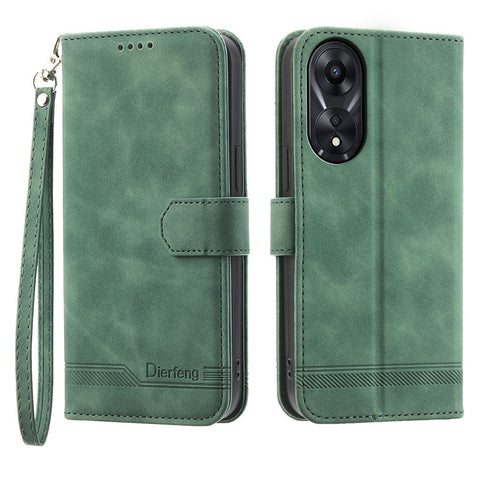 DIERFENG DF-03 for Oppo A78 5G Leather Phone Case Lines Imprint Anti-drop Cover with Stand Wallet