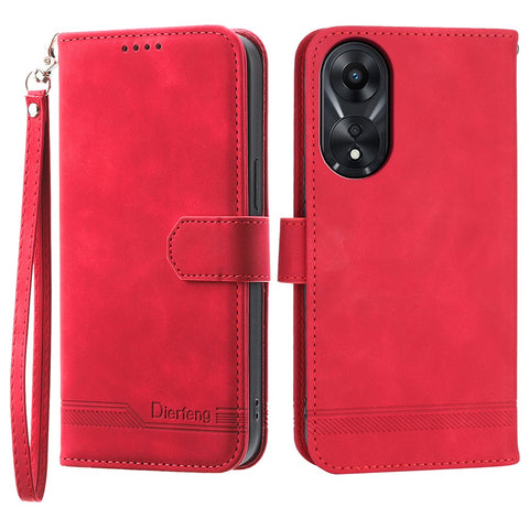 DIERFENG DF-03 for Oppo A78 5G Leather Phone Case Lines Imprint Anti-drop Cover with Stand Wallet
