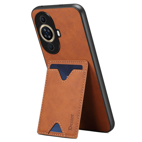 DENIOR For Huawei nova 11 / nova 12s 4G / nova 12 Lite 4G Drop-proof Case PU Leather Coated TPU Phone Cover with Kickstand Card Slot