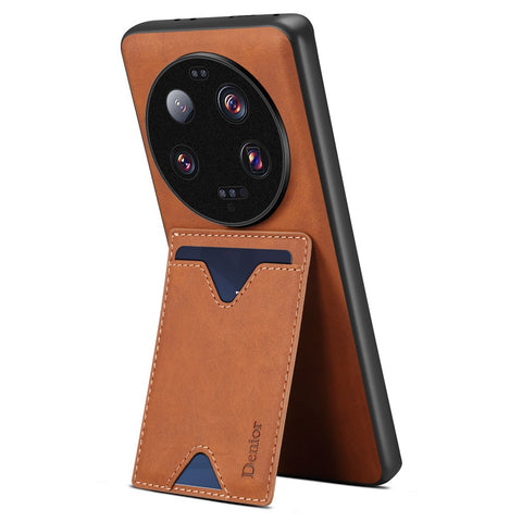 DENIOR For Xiaomi 13 Ultra Drop-proof Case with Kickstand Card Slot PU Leather Coated TPU Phone Cover