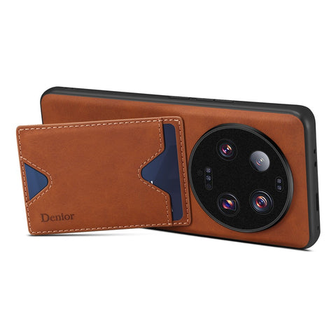 DENIOR For Xiaomi 13 Ultra Drop-proof Case with Kickstand Card Slot PU Leather Coated TPU Phone Cover