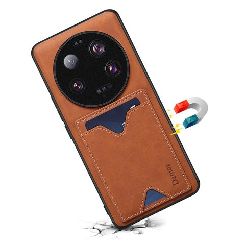 DENIOR For Xiaomi 13 Ultra Drop-proof Case with Kickstand Card Slot PU Leather Coated TPU Phone Cover