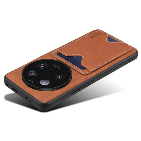 DENIOR For Xiaomi 13 Ultra Drop-proof Case with Kickstand Card Slot PU Leather Coated TPU Phone Cover