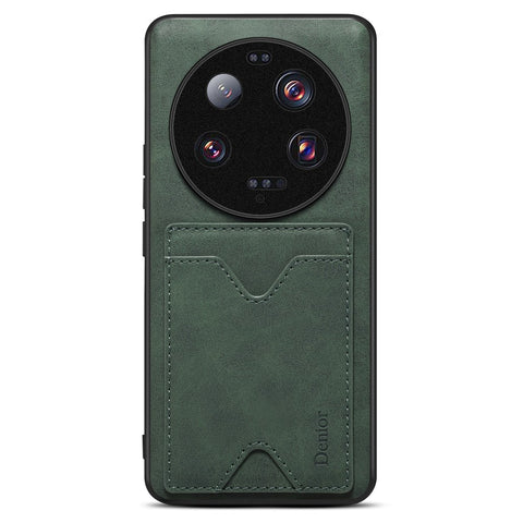 DENIOR For Xiaomi 13 Ultra Drop-proof Case with Kickstand Card Slot PU Leather Coated TPU Phone Cover