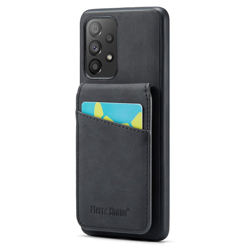 FIERRE SHANN For Samsung Galaxy A33 5G RFID Blocking Card Slots Kickstand PU Leather+TPU Phone Case