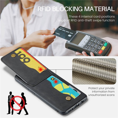 FIERRE SHANN For Samsung Galaxy A33 5G RFID Blocking Card Slots Kickstand PU Leather+TPU Phone Case