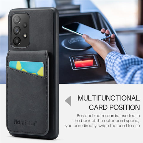 FIERRE SHANN For Samsung Galaxy A33 5G RFID Blocking Card Slots Kickstand PU Leather+TPU Phone Case