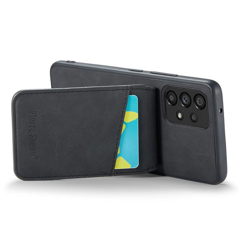FIERRE SHANN For Samsung Galaxy A33 5G RFID Blocking Card Slots Kickstand PU Leather+TPU Phone Case