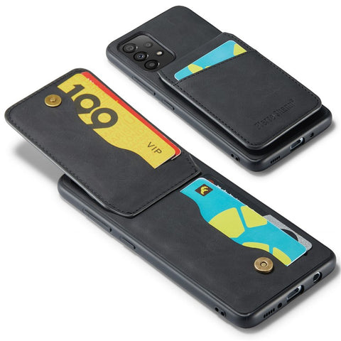 FIERRE SHANN For Samsung Galaxy A33 5G RFID Blocking Card Slots Kickstand PU Leather+TPU Phone Case