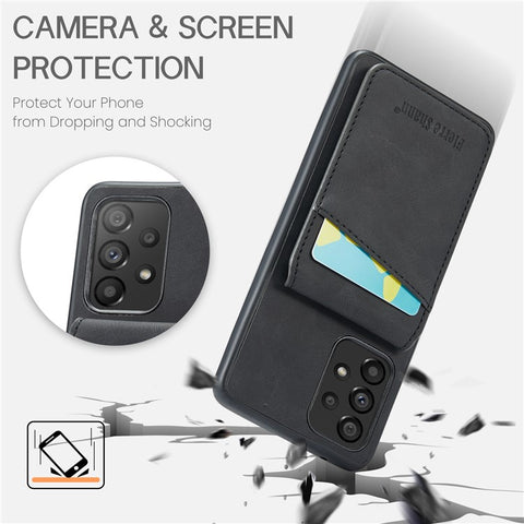 FIERRE SHANN For Samsung Galaxy A33 5G RFID Blocking Card Slots Kickstand PU Leather+TPU Phone Case