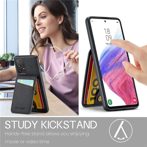FIERRE SHANN For Samsung Galaxy A33 5G RFID Blocking Card Slots Kickstand PU Leather+TPU Phone Case