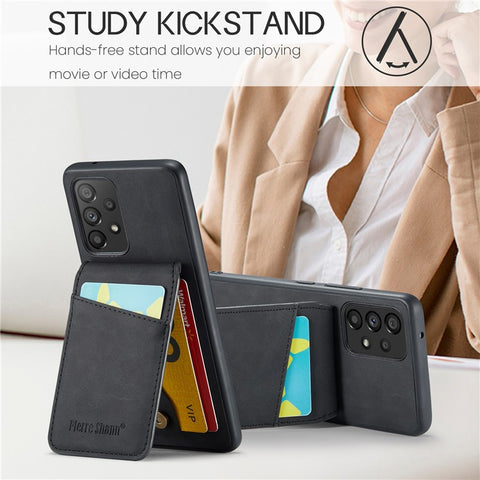 FIERRE SHANN For Samsung Galaxy A33 5G RFID Blocking Card Slots Kickstand PU Leather+TPU Phone Case