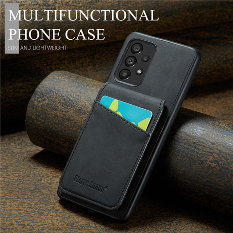 FIERRE SHANN For Samsung Galaxy A33 5G RFID Blocking Card Slots Kickstand PU Leather+TPU Phone Case