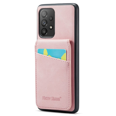 FIERRE SHANN For Samsung Galaxy A33 5G RFID Blocking Card Slots Kickstand PU Leather+TPU Phone Case