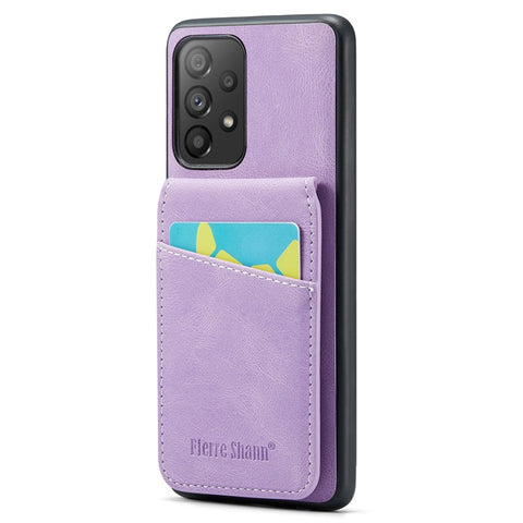 FIERRE SHANN For Samsung Galaxy A33 5G RFID Blocking Card Slots Kickstand PU Leather+TPU Phone Case