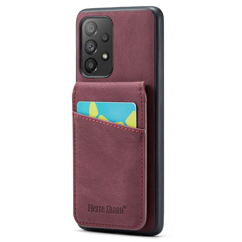 FIERRE SHANN For Samsung Galaxy A33 5G RFID Blocking Card Slots Kickstand PU Leather+TPU Phone Case