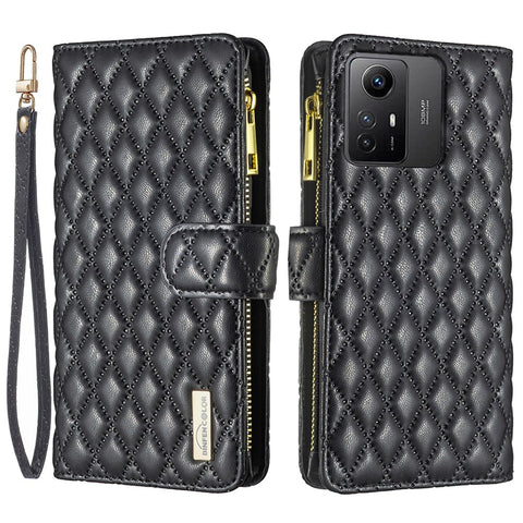 BINFEN COLOR BF Style-15 for Xiaomi Redmi Note 12S 4G Zipper Pocket Leather Wallet Phone Flip Case Stand Cover