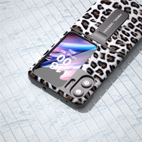 ABEEL For Oppo Find N2 Flip 5G Leopard Pattern Kickstand Cover PU Leather + PC Shockproof Phone Case