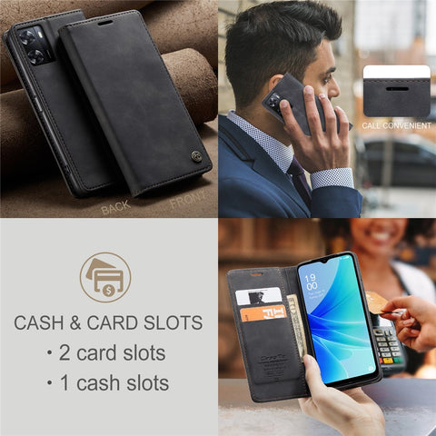 CASEME 013 Series Leather Case for Oppo A57 4G / A57s 4G / A57e 4G / A77 4G / A77s 4G / OnePlus Nord N20 SE 4G Wallet Stand Phone Cover