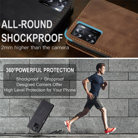 CASEME 013 Series Leather Case for Oppo A57 4G / A57s 4G / A57e 4G / A77 4G / A77s 4G / OnePlus Nord N20 SE 4G Wallet Stand Phone Cover