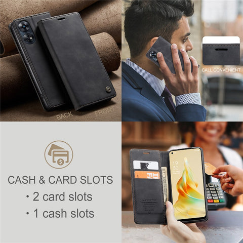 CASEME 013 Series For Oppo Reno8 T 4G Anti-Scratch Phone Cover Wallet PU Leather Coated TPU Shell Stand Flip Case
