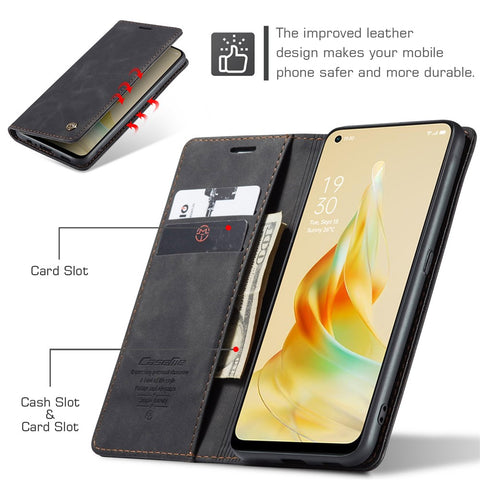 CASEME 013 Series For Oppo Reno8 T 4G Anti-Scratch Phone Cover Wallet PU Leather Coated TPU Shell Stand Flip Case