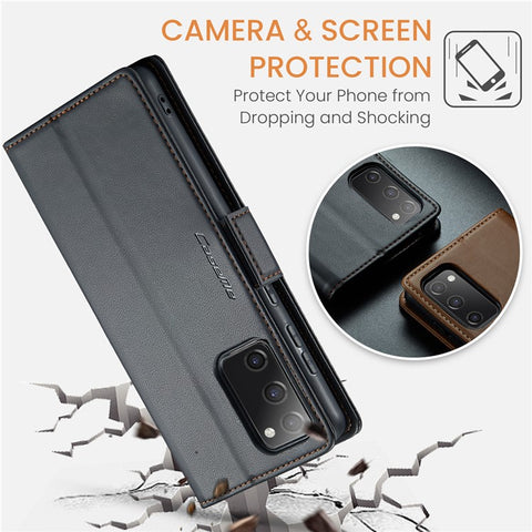 For Samsung Galaxy S20 FE / S20 FE 5G / S20 FE 2022 / S20 Lite Leather Case CASEME 023 RFID Blocking 3 Card Slot Mobile Cover