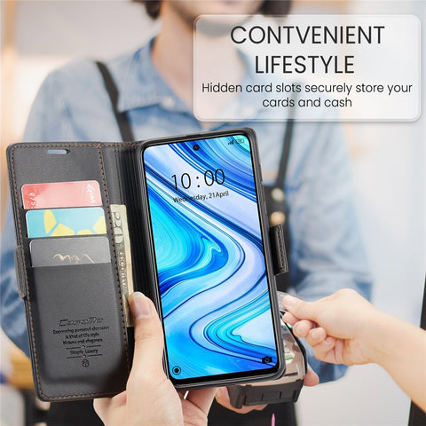 For Xiaomi Redmi Note 9S 4G / Note 9 Pro 4G / Note 9 Pro Max Leather Case CASEME 023 RFID Blocking 3 Card Slot Mobile Cover
