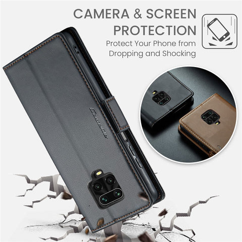 For Xiaomi Redmi Note 9S 4G / Note 9 Pro 4G / Note 9 Pro Max Leather Case CASEME 023 RFID Blocking 3 Card Slot Mobile Cover