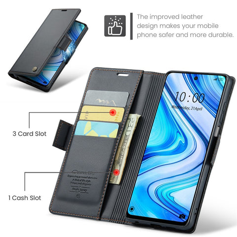 For Xiaomi Redmi Note 9S 4G / Note 9 Pro 4G / Note 9 Pro Max Leather Case CASEME 023 RFID Blocking 3 Card Slot Mobile Cover